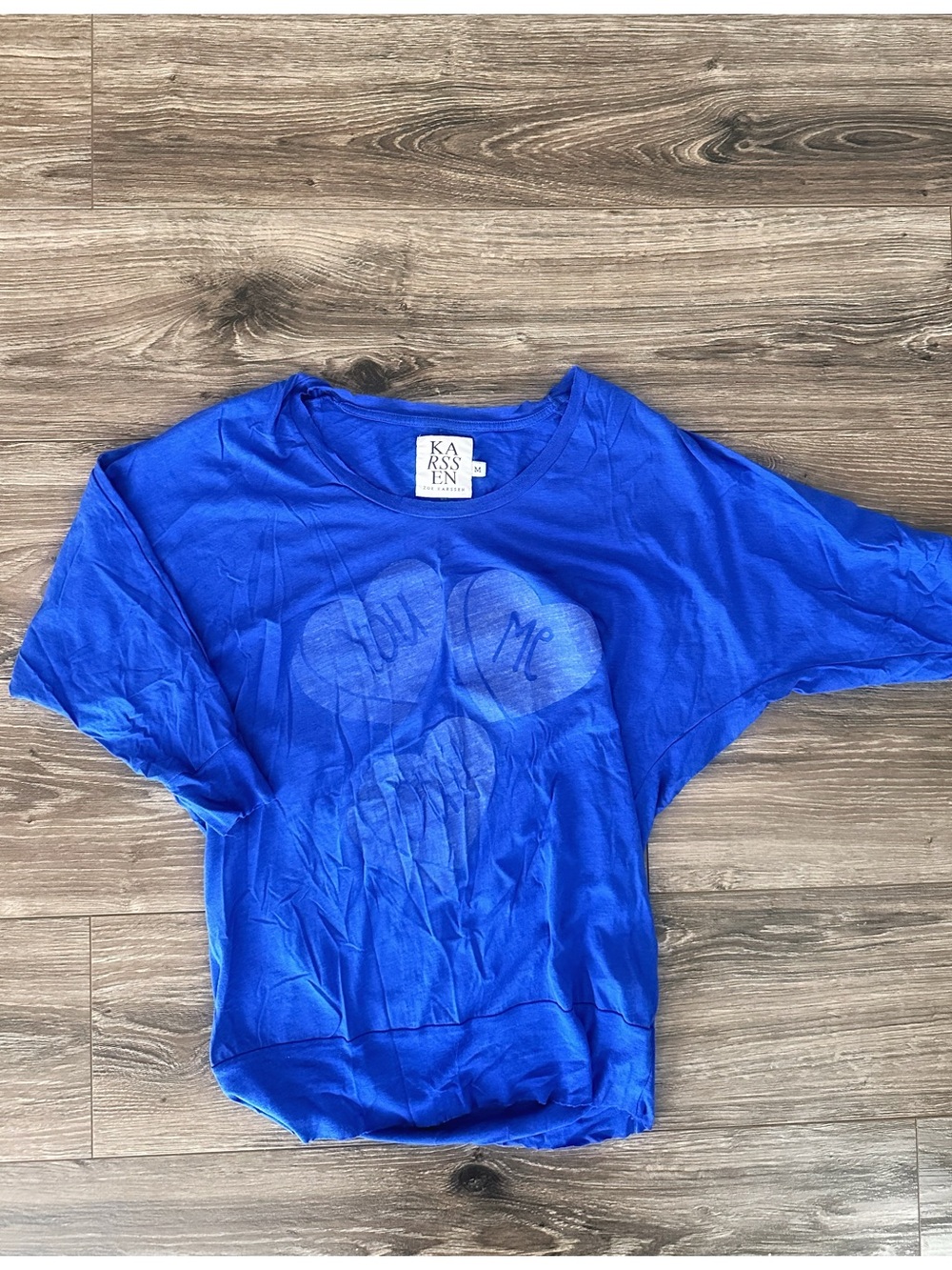 Zoe Karssen 3/4 Sleeve Blue Tonal Heart Graphic Tee